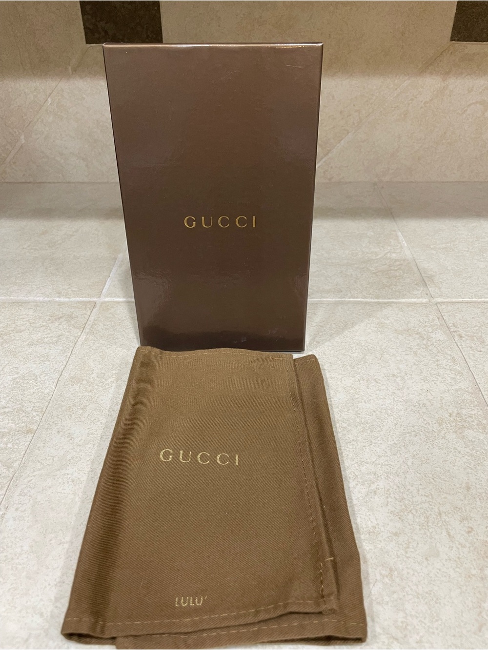 Gucci Brown and Gold Branded Box with Lulu Dust Cloth